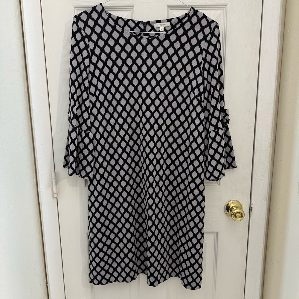 Tyler Boe Sydney Shift Dress Bell Sleeves Size Large Lattice Print Geometric